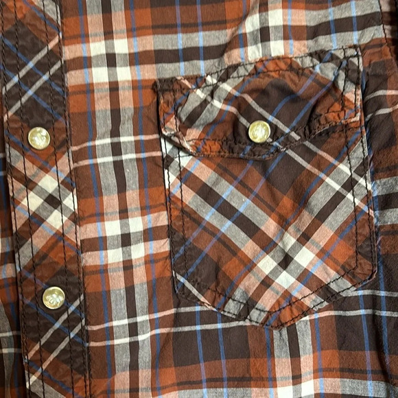 Fossil men’s brown long sleeve pearl snap vintage fit shirt size large - Picture 3 of 10